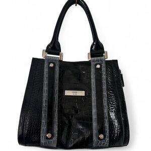 Guess Black and Gray Croc-Embossed Shoulder Bag